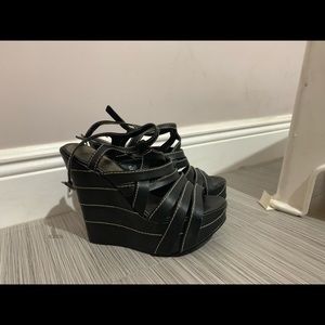 Black leather MIA wedge sandals